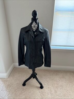 Maxima Black Leather Button-Front Jacket